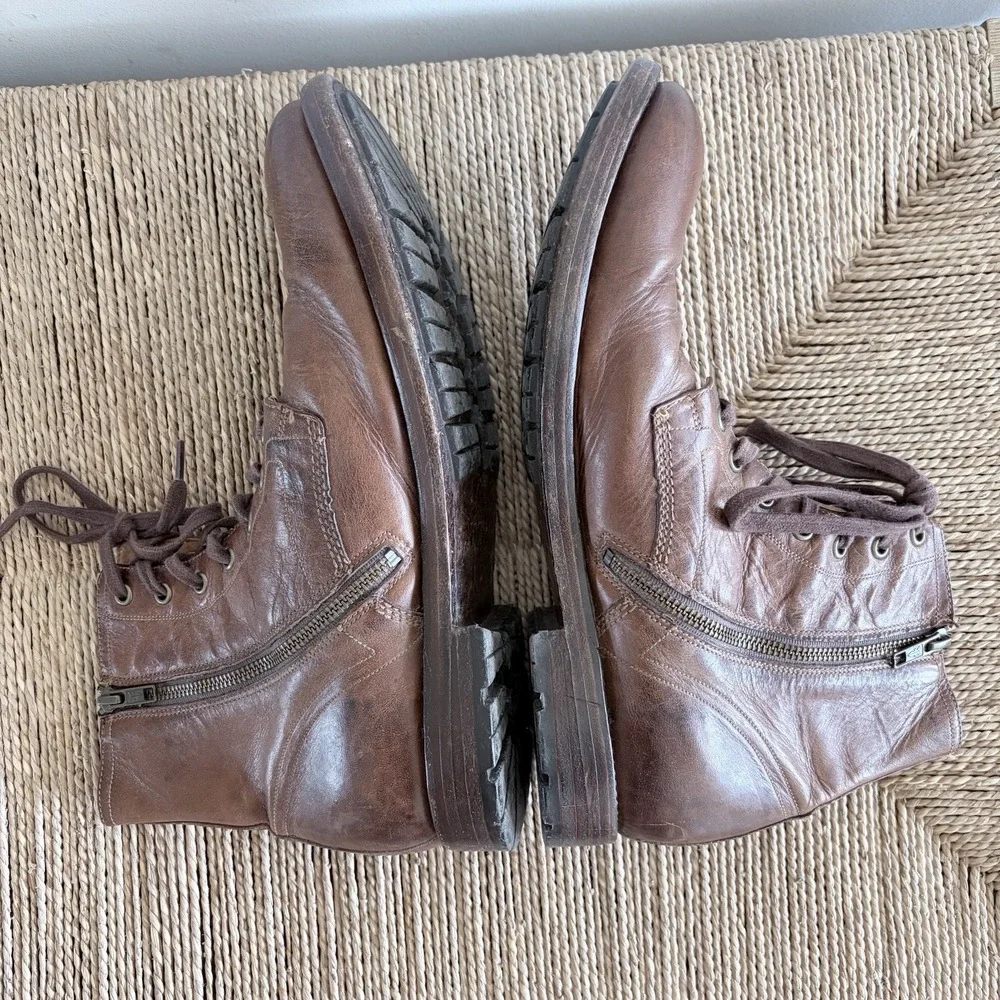 Frye Mens Sz 11D Bowery Lace-Up Boots Brown Leather Side Zip Military Utility